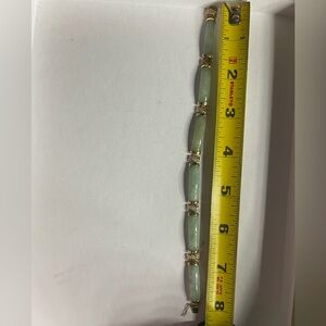 14k jade Vintage 14K Yellow Gold Chinese Jade Panel Chain Link Bracelet